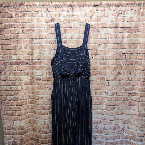 Cotton Candy LA Stevie Navy Striped Apron Tie Back Jumpsuit  Size Large - Picture 5 of 12